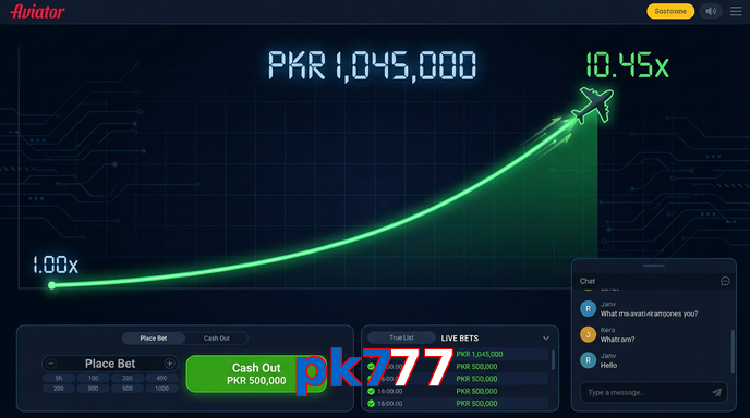 Main screen of Pk777 aviator page for PK players