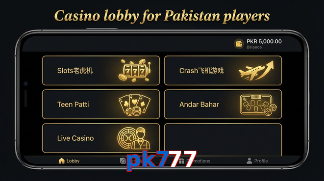 Lobby view of Pk777 for Pakistan users